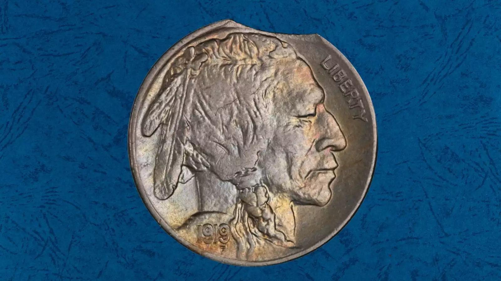 1919 Buffalo Nickel clipped planchet error showing curved section missing from rim